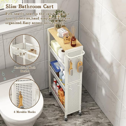 Utility Slim Storage Cart 4 Tier Small Rolling Kitchen Laundry Room - Image 5