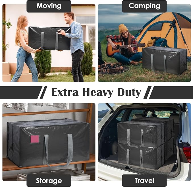 6 Pack Moving Bags with Full-Open Side Zipper, Extra Large 93L Heavy Duty - Image 7