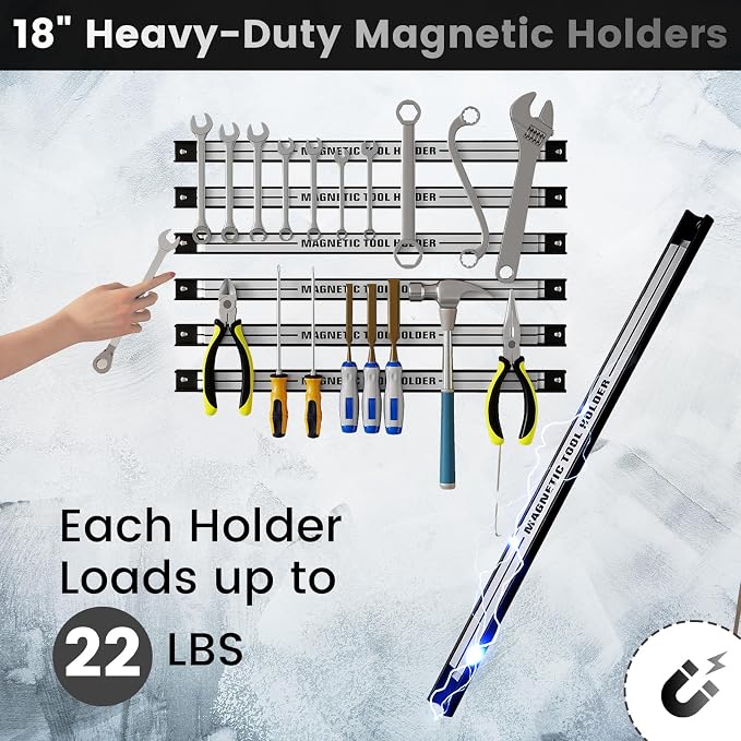 Goplus 6PCS 18" Magnetic Tool Holder, Wall Mounted 176LBS Capacity Magnetic - Image 2