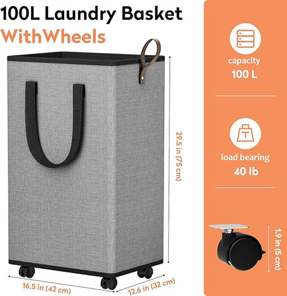 SpaceTrove Laundry Basket with Wheels, Collapsible Laundry Baskets, Laundry - Image 2