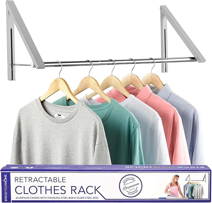 Double Foldable Clothing Rack w/ Extension Rod, Wall-Mounted Retractable by StockYourHome