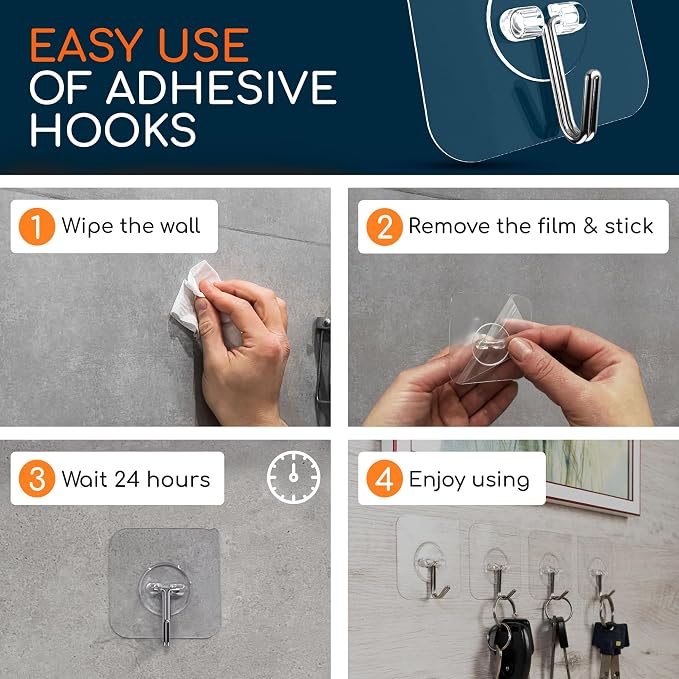 GLUIT Adhesive Wall Hooks for Hanging Heavy Duty 22 lbs Hooks for Walls No - Image 7
