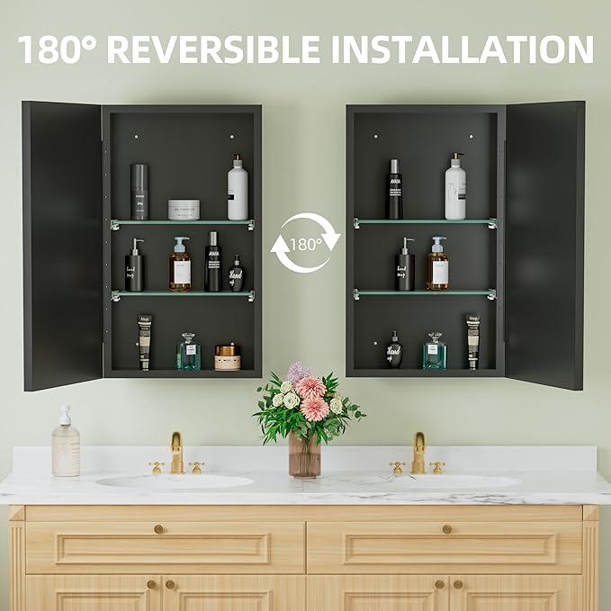 Buruis 14 x 24 Inch Framed Medicine Cabinet Mirror - Image 6
