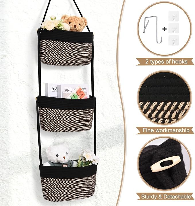 Hanging Basket, 3-Tier Woven Wall Basket - Image 4