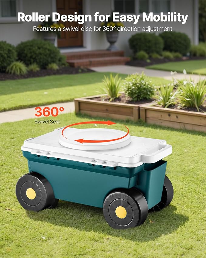 VEVOR Small Garden Seat, 2 in 1 Rolling Garden Cart - Image 3