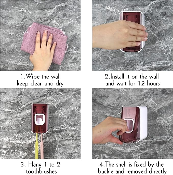 2 Slot Toothbrush Holder and Toothpaste Dispenser Wall Mounted, Automatic - Image 6