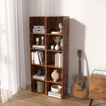5-Tier Wooden Cube Storage Organizer, 52 Inch Tall Bookcase & Display Shelf - Image 7