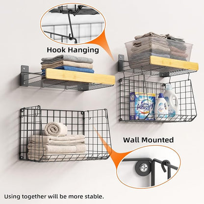 Wall Mounted Laundry Room Shelves, Wire Baskets - Image 5