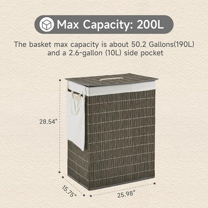 Laundry Hamper with Lid, 52.8 Gallon Large Laundry Basket 2 Removable Liner Bags - Image 4