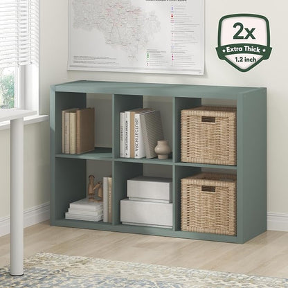 Furinno Cubicle 6-Cube Book Shelf, Extra Thick Frame Bookshelf, Sage Green | - Image 2