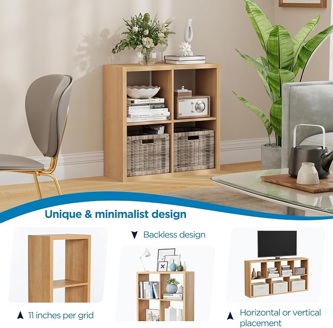 4 Cube Storage Organizer, Cubby Storage Shelf, 2x2 Cube Bookshelf, Wooden - Image 6
