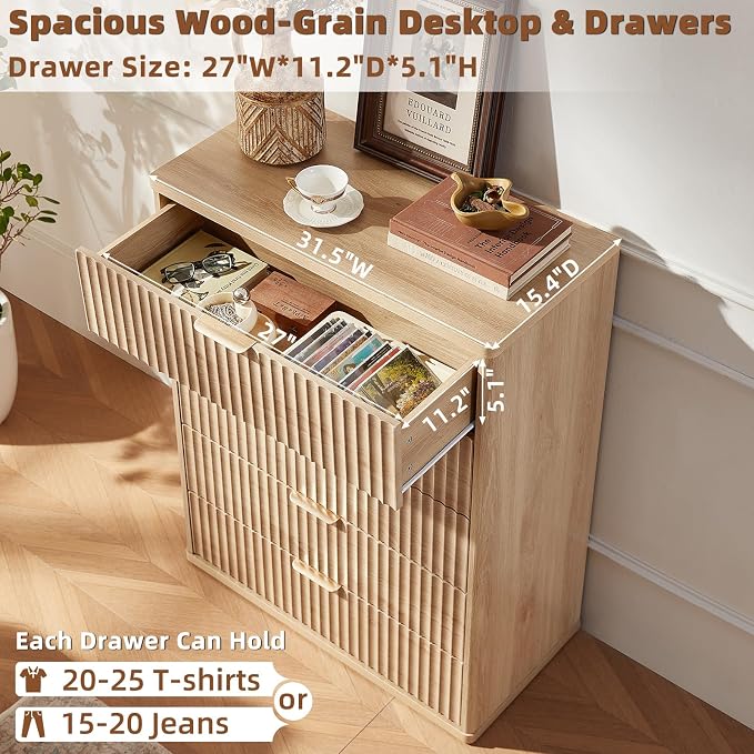 LEYAOYAO Fluted 5 Drawers Dresser - Image 6
