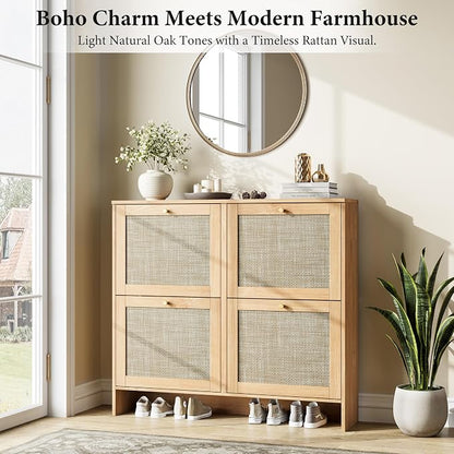 Nicetree Modern Rattan Shoe Cabinet, 4 Flip Drawers & Adjustable Shelves - Image 3