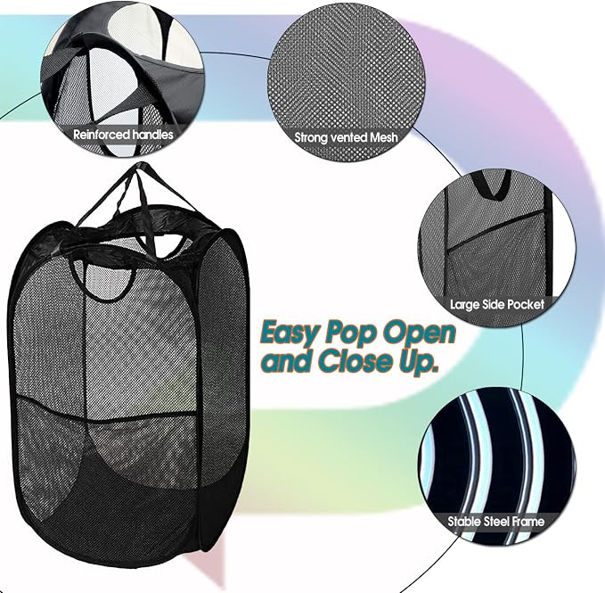 BATTOO Deluxe Collapsible Laundry Baskets Mesh Pop Up Hampers - Image 3