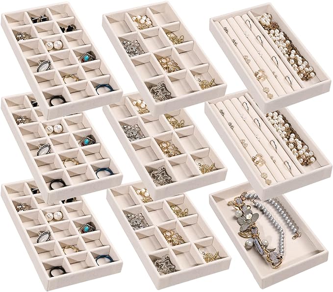 Frebeauty Jewelry Organizer Tray, Stackable Velvet Jewelry Trays, Drawer by Frebeauty