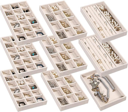 Frebeauty Jewelry Organizer Tray, Stackable Velvet Jewelry Trays, Drawer by Frebeauty