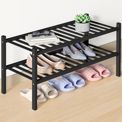 Smiry Bamboo Shoe Rack for Closet, 2 Tier Wooden Stackable Shoe Organizer by Smiry