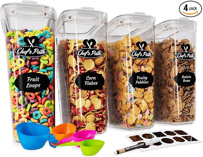 Cereal Containers Storage Set Large, Airtight Food Storage Containers by ChefsPath