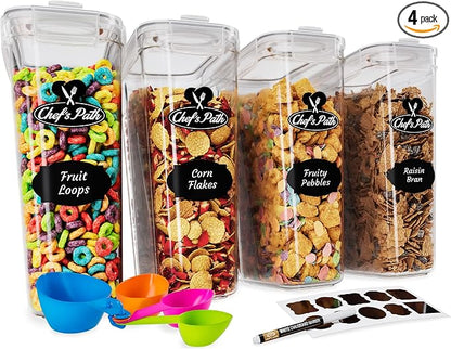 Cereal Containers Storage Set Large, Airtight Food Storage Containers by ChefsPath