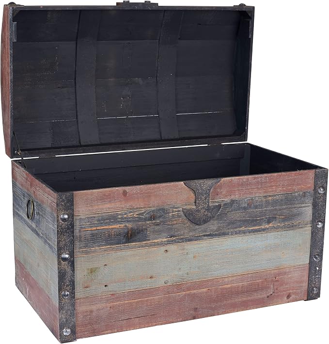 Household Essentials Large Wooden Storage Trunk, Weathered Wood - Image 6