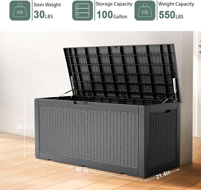 DRATO 100 Gallon Large Deck Box, Outdoor Storage Box - Image 6