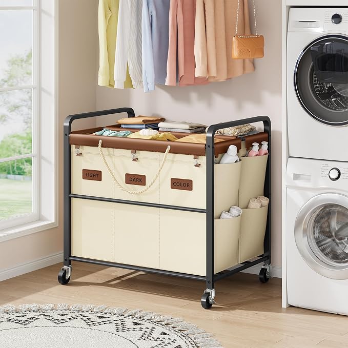 Tajsoon 350L Extra Large Laundry Hamper 6 Section, Heavy Duty Laundry Cart - Image 7