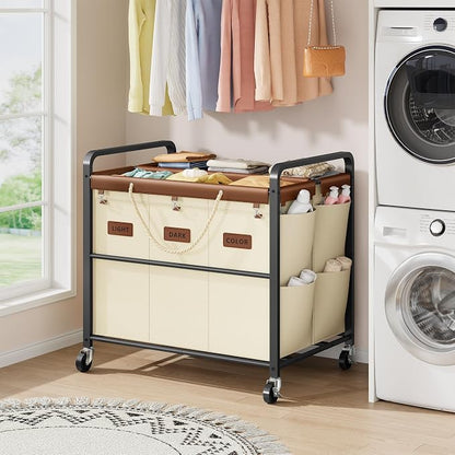 Tajsoon 350L Extra Large Laundry Hamper 6 Section, Heavy Duty Laundry Cart - Image 7