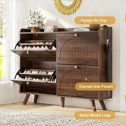 Decofy 47.2” Shoe Cabinet with 4 flip-Down Drawers, Three Adjustable Levels - Image 3