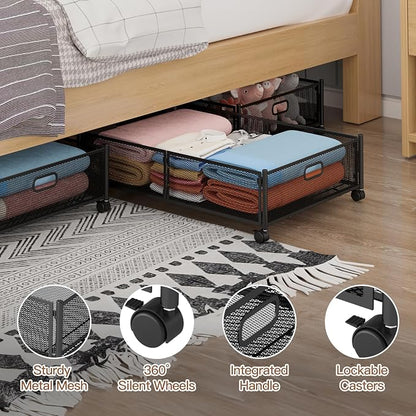 Gawerk Under Bed Storage with Wheels, Foldable Metal Mesh Underbed Storage - Image 3