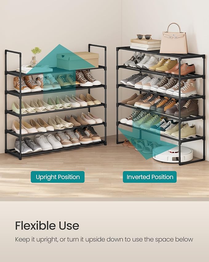 SONGMICS Shoe Rack, 5-Tier Shoe Organizer, Metal Storage Shelf, Upright or - Image 4