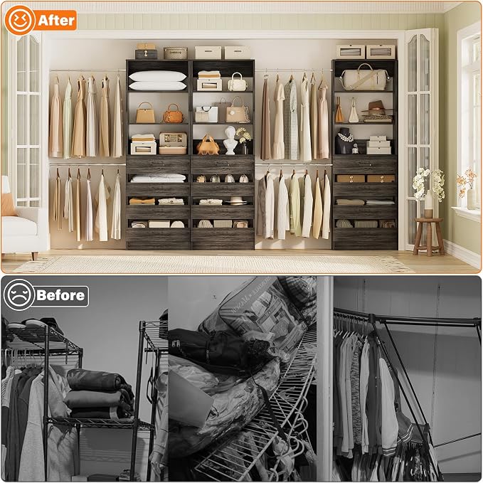 Aheaplus Closet System with 12 Drawers, 8.5-11.5Ft Wood Closet Organizer System - Image 6