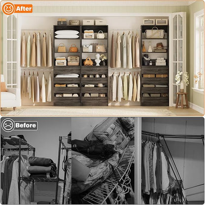 Aheaplus Closet System with 12 Drawers, 8.5-11.5Ft Wood Closet Organizer System - Image 6