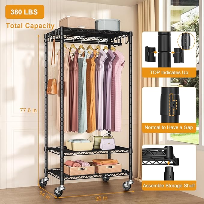 FUTASSI P6 Medium Rolling Clothes Rack Heavy Duty, Clothing Racks - Image 6