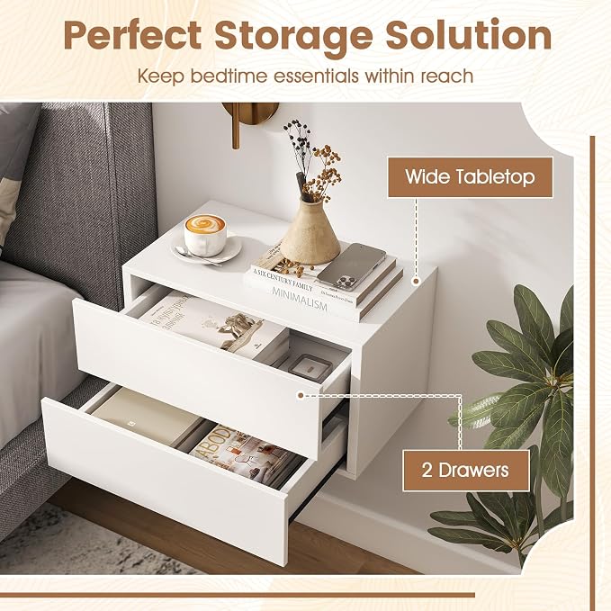 KOMFOTT Floating Nightstand Set of 2, Modern Hanging Bedside Table | Wall - Image 7