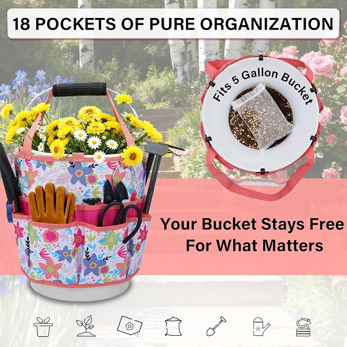 KUNN 5 Gallon Bucket Organizer 18-Pocket Bucket Tool Bag - Image 4