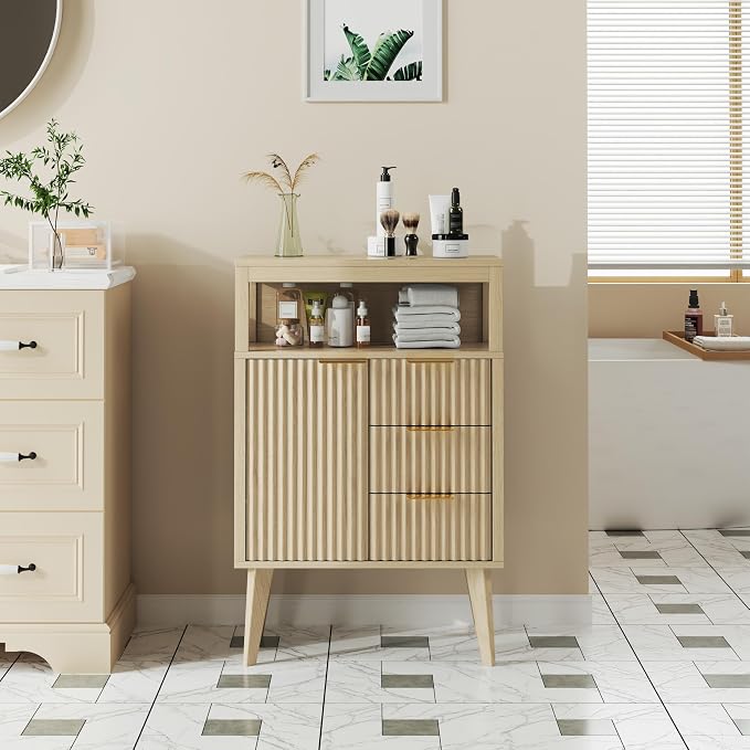 Natural Wood Bathroom Floor Cabinet - Image 2