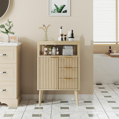 Natural Wood Bathroom Floor Cabinet - Image 2