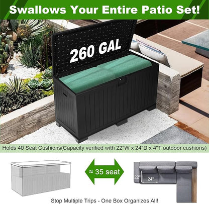 260 Gallon Outdoor Storage Box Waterproof, Extra Large Plastic Outside Deck Box - Image 8