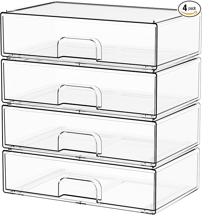 Yieach 12.1''W Clear Stackable Storage Drawers, Makeup Organizers, Plastic by Yieach