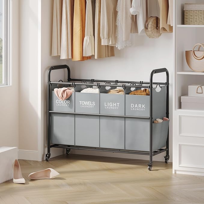 Tajsoon 4 Bag Laundry Sorter Cart, 4 Section Laundry Hamper Sorter - Image 6