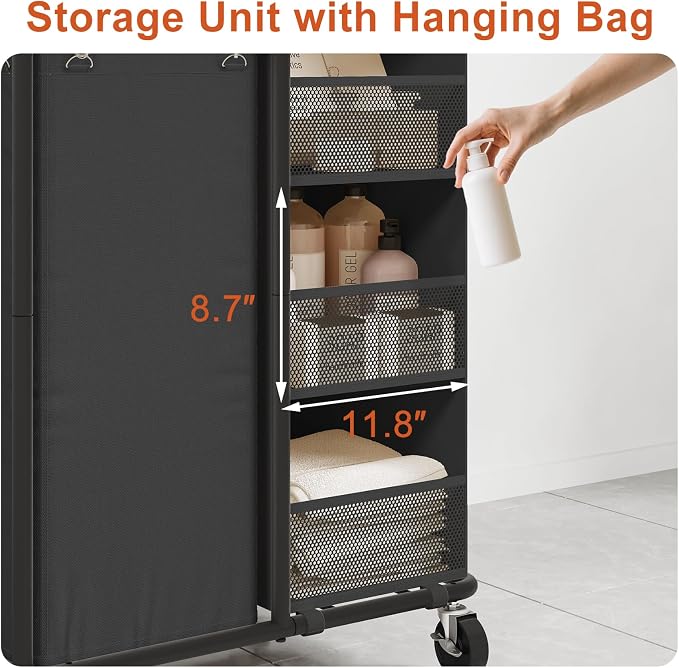 WOWLIVE Laundry Sorter with Wheels 100L Rolling Laundry Hamper with Hanging and - Image 4