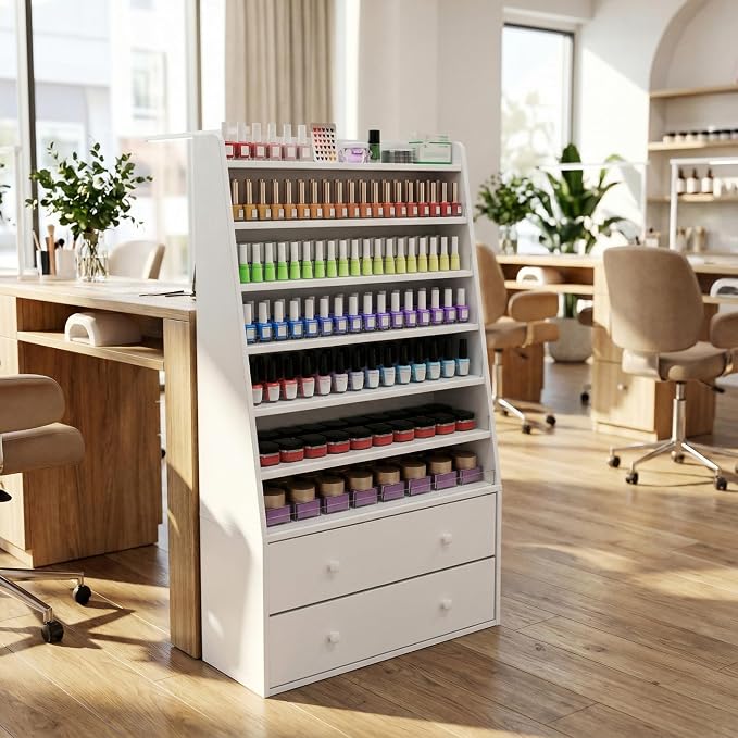 Nail Polish Rack with 2 Drawers, Salon Display & Storage Cabinet with Acrylic by HolaiNail