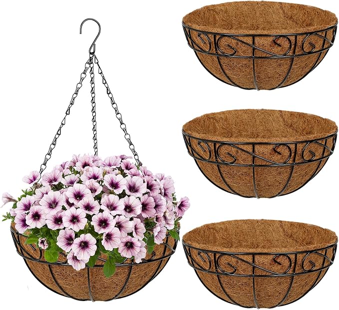 4 Pack 12 inch Metal Hanging Baskets by NatureCrafted
