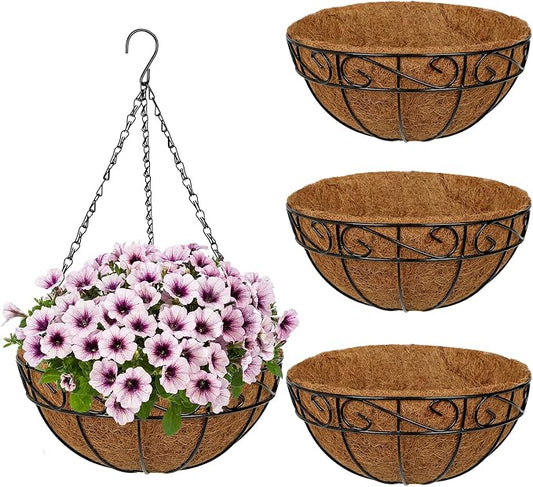 4 Pack 12 inch Metal Hanging Baskets by NatureCrafted