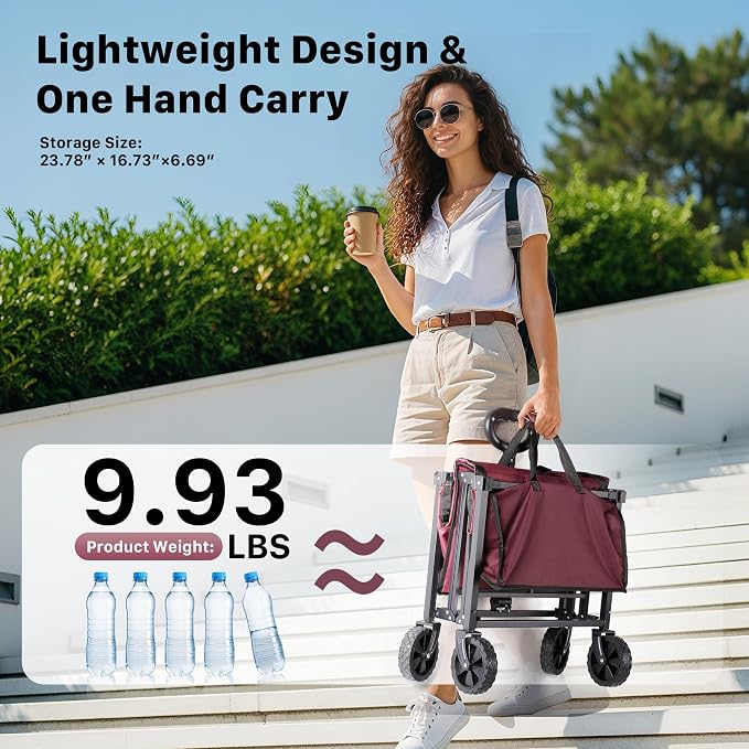 29.3" Collapsible Wagon Cart, 150L Heavy Duty Folding Utility Wagon - Image 4