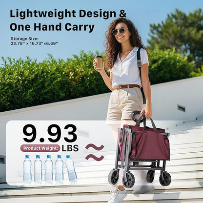 29.3" Collapsible Wagon Cart, 150L Heavy Duty Folding Utility Wagon - Image 4