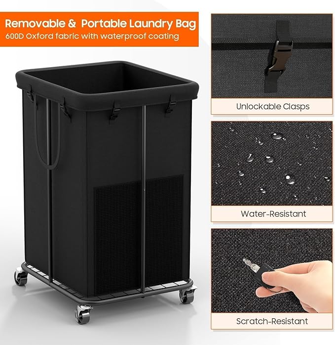 150L Laundry Hamper with Wheels, Rolling Laundry Basket with Metal Frame and - Image 5