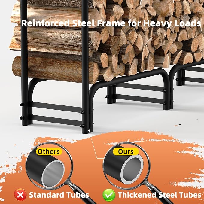8FT Firewood Rack with Cover Outdoor, Heavy Duty Wood Storage Rack with 600D - Image 5