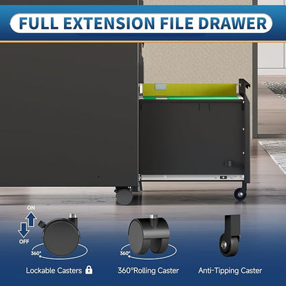 3 Drawer File Cabinet with Lock and Wheels, Rolling File Cabinets with Lock - Image 4