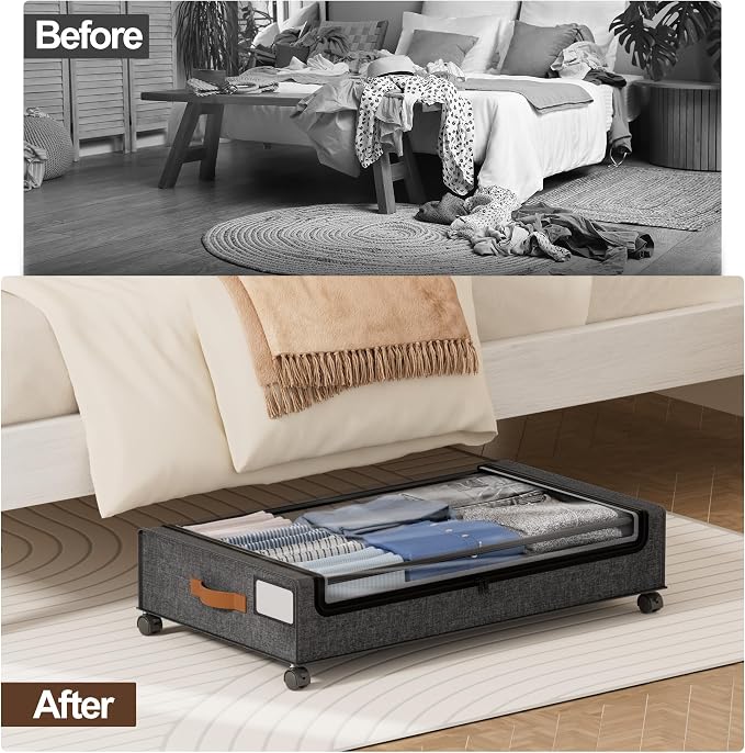 LAMU Under Bed Storage with Wheels, 2 Pack Under Bed Storage Containers with - Image 7